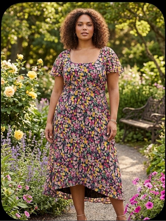 Lauren Ralph Lauren Dresses & Skirts - Lauren Ralph Lauren Black Floral High-Low Midi Dress